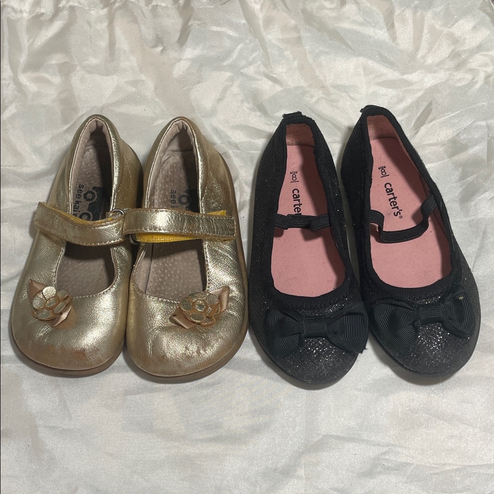 Carter's and See kai Run Bundle Elegant Gold and Classic Black Girls Dress Shoes